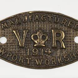 Rollingstock Builders Plate - Victorian Railways, Newport Workshops, 1914