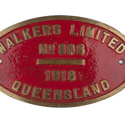 Locomotive Builders Plate - Walkers Ltd, Maryborough, Queensland, 1918