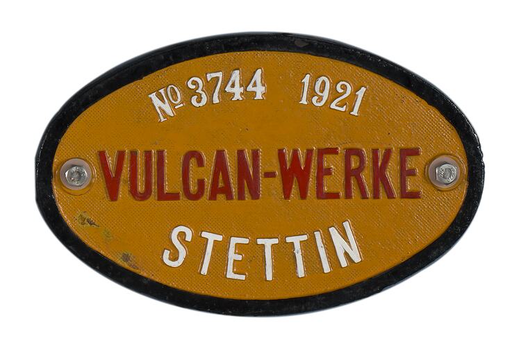 Locomotive Builders Plate - Vulkan Werke, Stettin, 1921