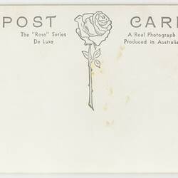 White back of a 'Rose Series' postcard. Rose logo printed in grey.