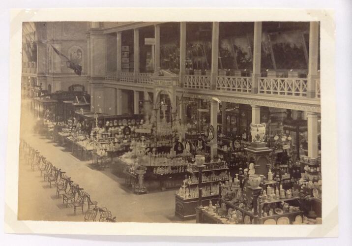 MM 143209, Photograph - Displays of ceramics and glassware, Melbourne Centennial International Exhibition, 1888 (ROYAL EXHIBITION BUILDING)