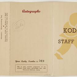 Programme - Kodak Australasia Pty Ltd, 'Staff Ball', Sydney, 20 Sep 1950, Obverse