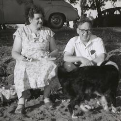 Photograph - Lucy & Stanley Hathaway with Scouter (dog), Lake Learmonth, Victoria, circa 1955