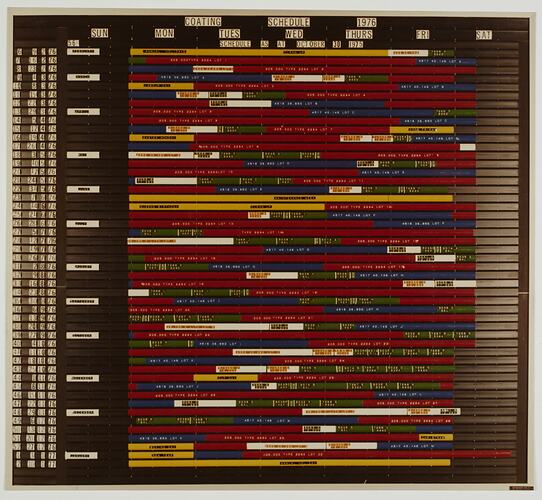 Colour coded chart of a work schedule.