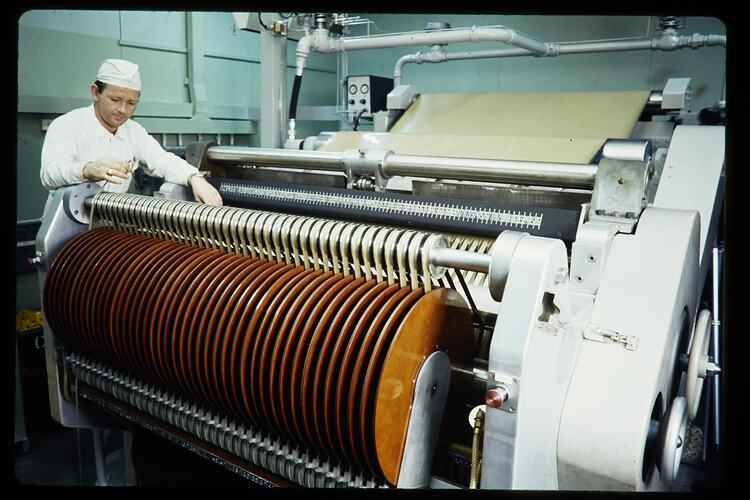Kodak Australasia Pty Ltd, Worker Near the Back of Film Slitting Machine, Coburg, 1973