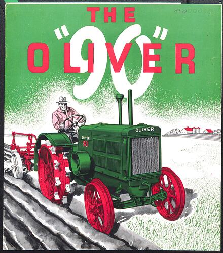 Front cover, green and red tractor illustration. Red and white text.