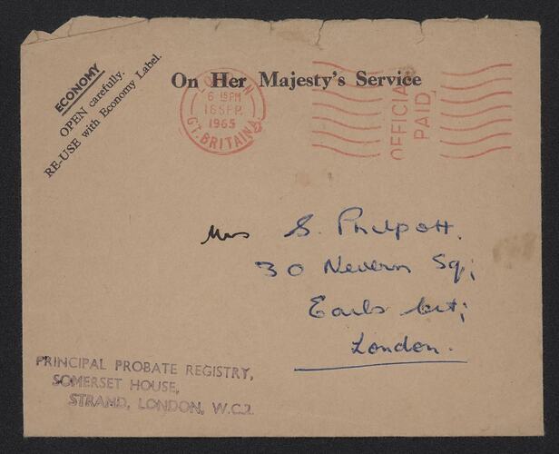 Letter - Somerset House To Mrs S. Philpott, London, 16 Sep 1965