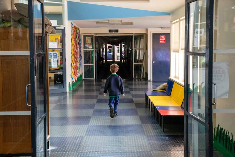 Digital Photograph - Child in Empty School Hall, May 2020