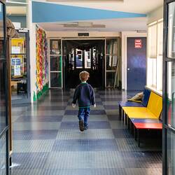 Digital Photograph - Child in Empty School Hall, May 2020