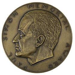 Medal - Paul Simon Memorial Award, Numismatic Association of Victoria, Michael Meszaros, Australia, 1986