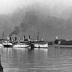 Negative - Bay Paddlesteamers Berthed at Railway Pier, Port Melbourne, Victoria, 1914