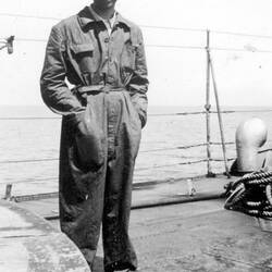 Digital Photograph - Giuseppe Gonzales On Ship Deck Wearing Overalls, 1940