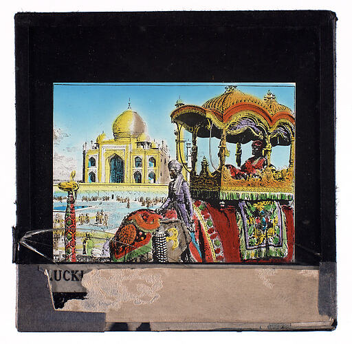 Lantern Slide - Universal Opportunity League, Men Riding Elephant