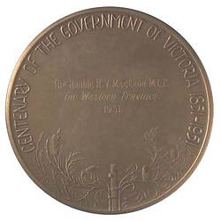 Medal - Centenary of Government of Victoria & the Discovery of Gold, Australia, 1951