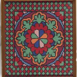 Framed Tapestry - Hessian With Floral Motif, Katerina Senjov, Geelong, Victoria, late 1950s