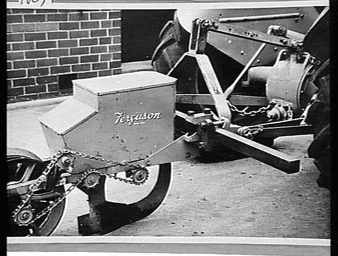 SINGLE ROW PLANTER ON FERGUSON TOOLBAR & TRACTOR: MARCH 1956