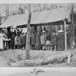 Photograph - 'Tiffin', Picnic Party Seated under Fly, by A.J. Campbell, Lower Ferntree Gully, Victoria, 1905