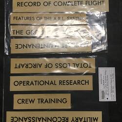 HT 64589, Labels, Miscellaneous - ARL Flight Memory Recorder, Aeronautical Research Laboratories, Melbourne, Australia, circa 1969 (AIR TRANSPORT), Object, Registered