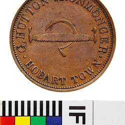 Token - 1 Penny, G. Hutton, Ironmonger, Hobart, Tasmania, Australia, circa 1860