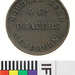 Token - 1 Penny, Moubray, Lush & Co, Drapers, Melbourne, Victoria, Australia, circa 1855