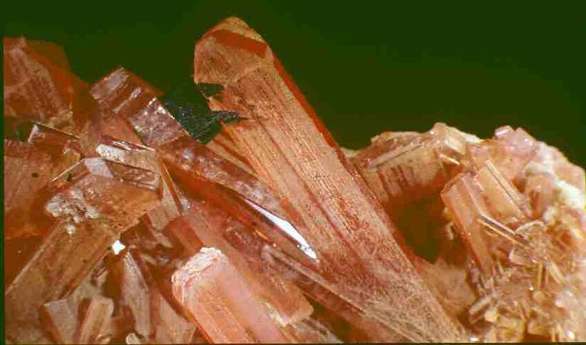 Detail of long pink crystals.