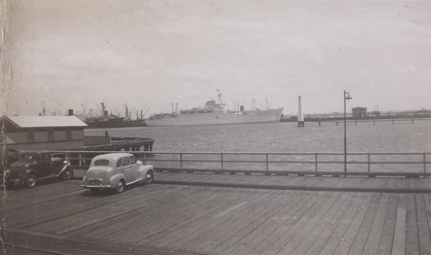 Digital Photograph - View of Princess Pier & Greek Line passenger liner 'Neptunia', Port Melbourne, 1952