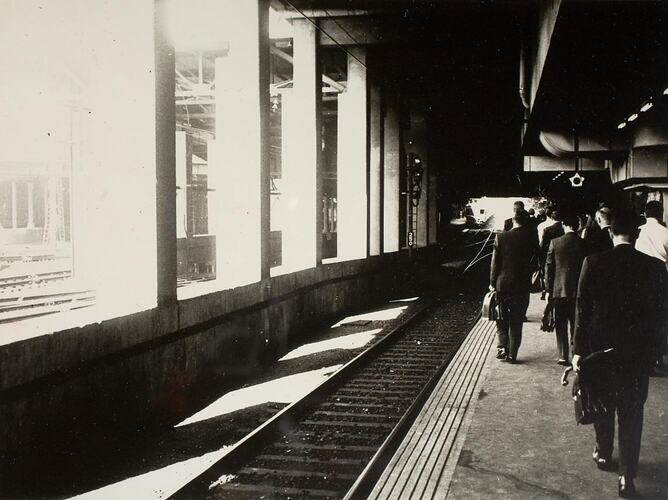 Digital Photograph - Morning View of Platform 1 under Princes Bridge, Flinders Street Station, Melbourne, 1969