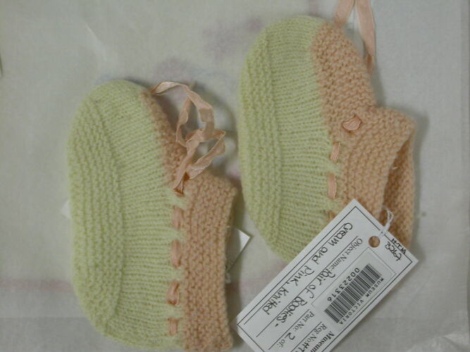 Booties - Knitted, Cream & Pink, circa 1947
