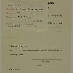 Form - H.V. McKay Massey Harris, 'Mortuary Fund' Enrolment, 1941