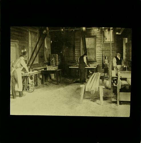 Lantern Slide - Royal Victorian Institute for the Blind, Woodworking Workshop, circa 1900