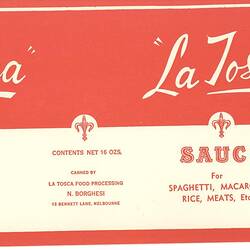 Food Label - La Tosca Sauce, 1950s