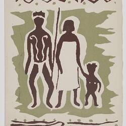 Greeting Card - Man, Woman & Child, Brown & Green, No. A0073, circa 1949-1955