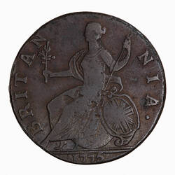 Coin - Halfpenny, George III, Great Britain, 1775 (Reverse)