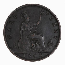 Coin - Halfpenny, Queen Victoria, Great Britain, 1865 (Reverse)