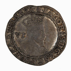 Coin - Sixpence, James I, Great Britain, 1603 (Obverse)