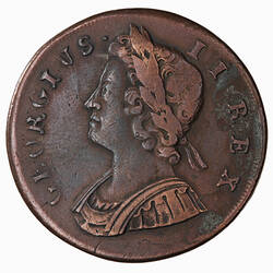 Coin - Halfpenny, George II, Great Britain, 1730 (Obverse)