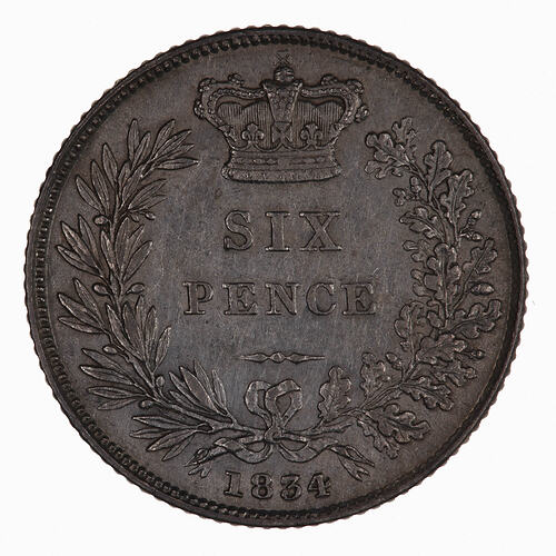 Coin - Sixpence, William IV, Great Britain, 1834 (Reverse)