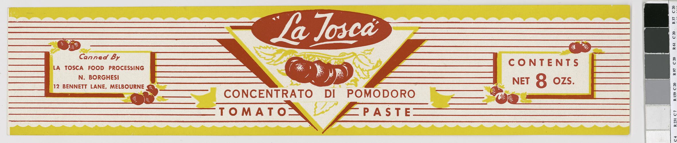 Food Label - La Tosca Concentrated Tomato Paste, 1950s