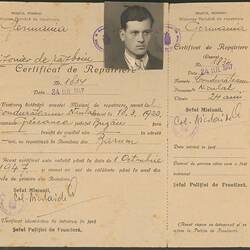 Certificate of Repatriation - Nicolae Condorateanu, July 1947