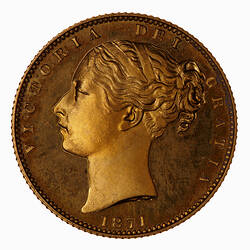 Proof Coin - Sovereign, Queen Victoria, Great Britain, 1871 (Obverse)