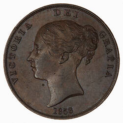 Coin - Penny, Queen Victoria, Great Britain, 1858 (Obverse)