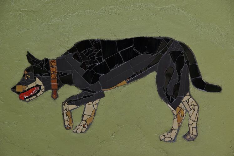 Mosaic 'Working Dog', Epsom Road Overpass, Newmarket, Apr 2010