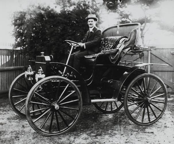Photograph - Mr Thomas M. Arthur Driving a Schacht Motor Buggy, Melbourne, Victoria, circa 1908-1909