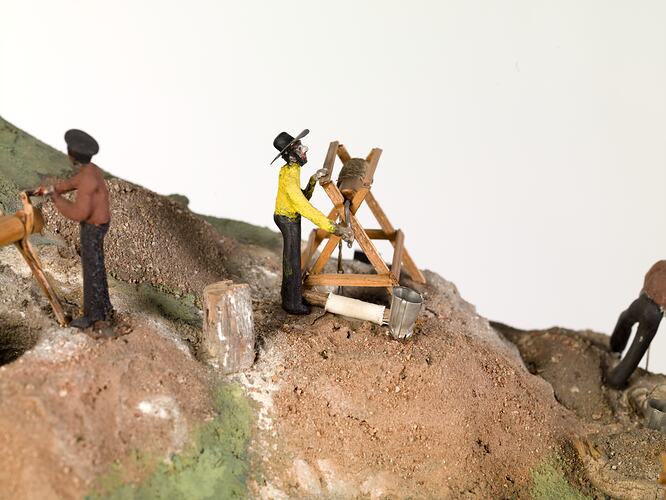 Alluvial Mining Model - Daisy Hill. Model made by C.E. Nordstrom in 1858