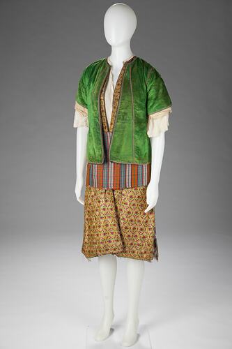 Chemise, Dress, Overdress, Sash - Castellorizo, White Cotton & Silk, by 1920