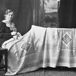 Negative - Woman Sewing a Drawn Thread Tablecloth, Natimuk, Victoria, circa 1905