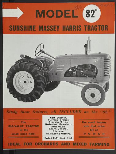 Publicity Leaflet - H.V. McKay Massey Harris, Model 82 Tractor, 1946