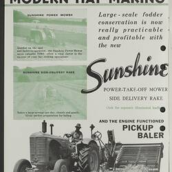 Publicity Brochure - H.V. McKay Massey Harris, 'Sunshine Engine Functioned Pickup Baler', 1949