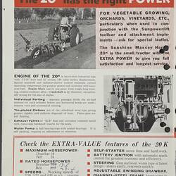 Brochure - H.V. McKay Massey Harris, Sunshine, Model 20K, Tractors, 1948