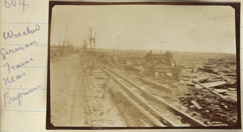 Wrecked German Train Near Bapaume, France, Sergeant John Lord, World War I, 1917